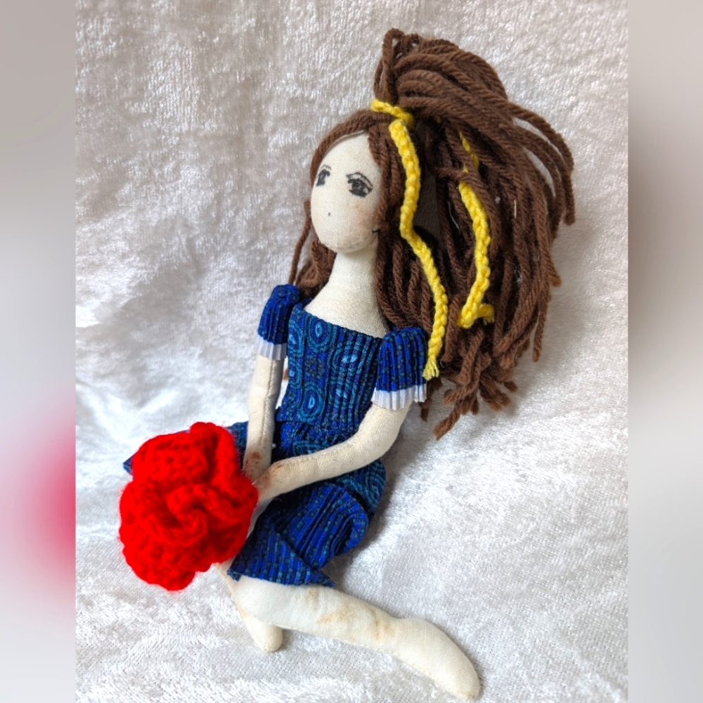 Vtg Handmade Cotton Doll Small Posed